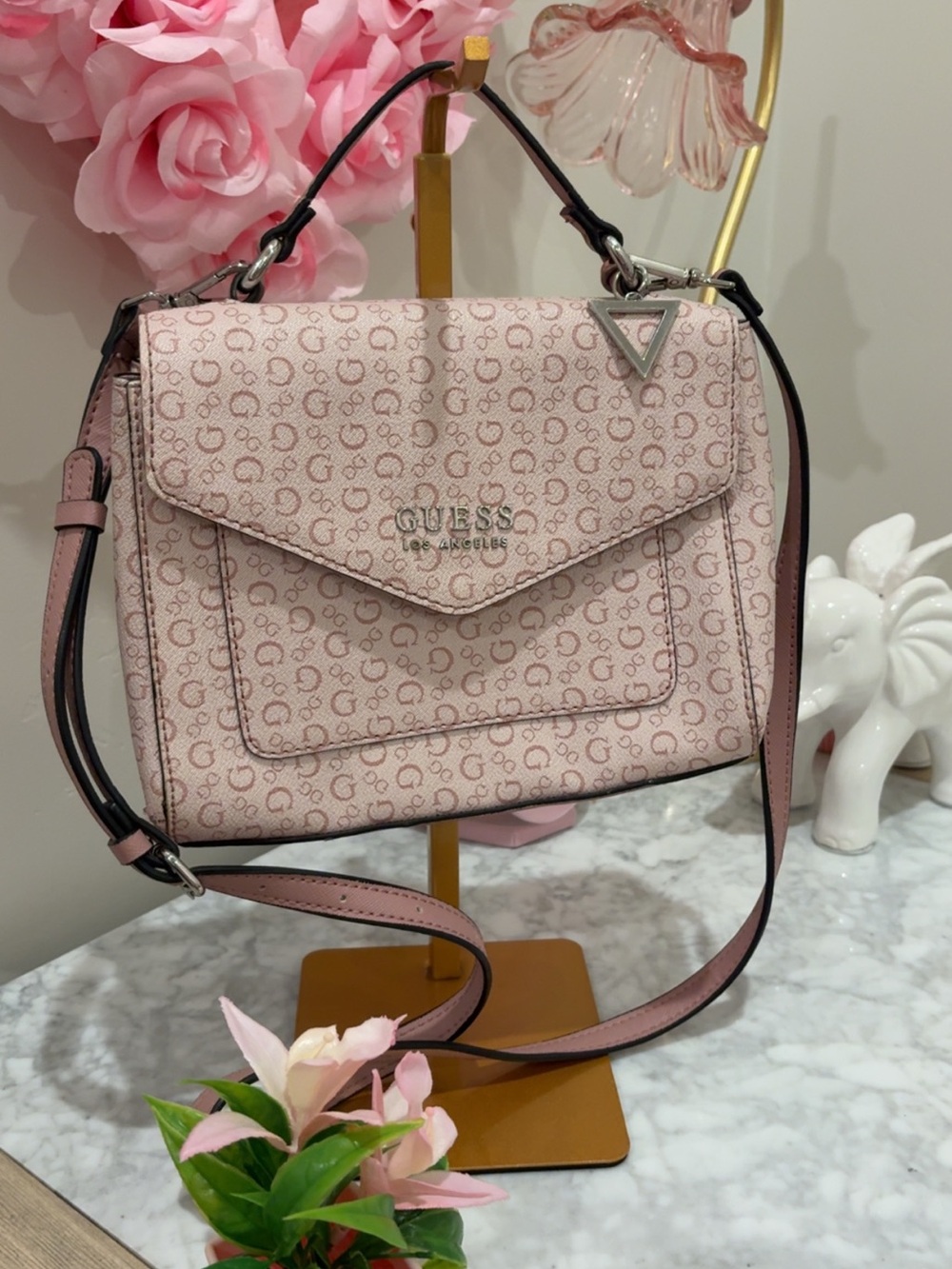 GUESS Pink Monogram Crossbody Satchel